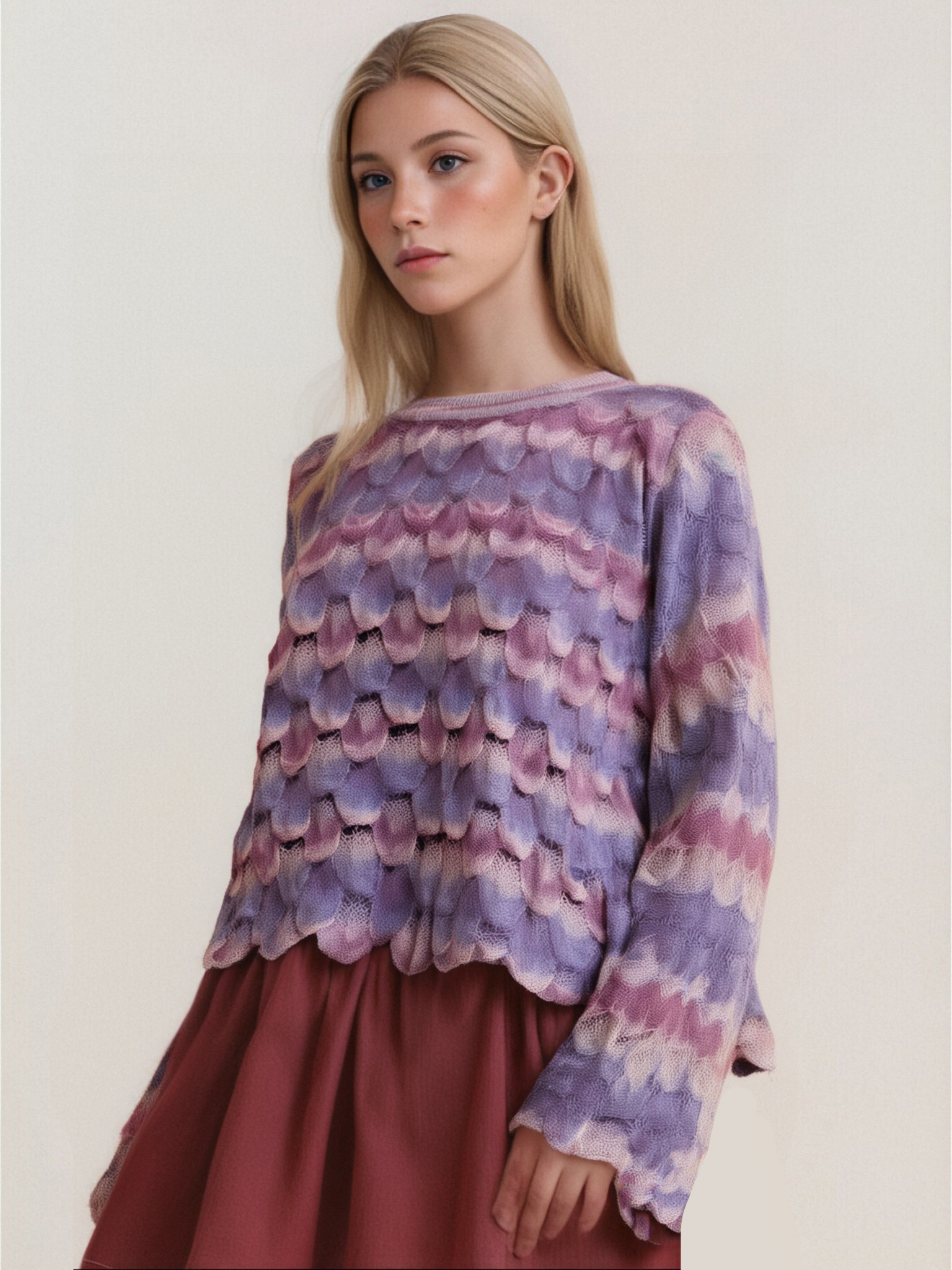 Elegant Ladies' Gold Silver Silk Sweater Featuring Phoenix Tail Flowers and Scales Comfortable Round Neck Style