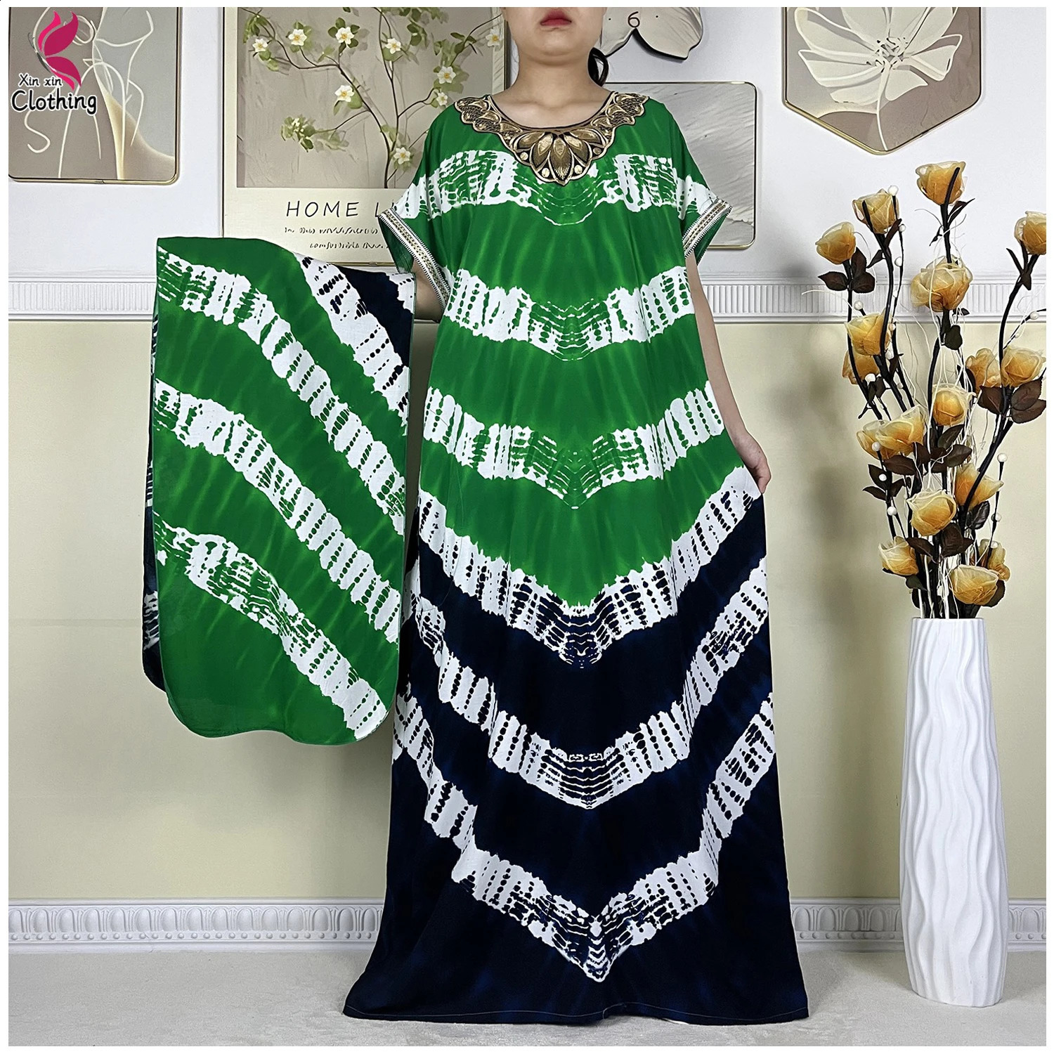 Latest Abaya Womens Osaka Summer Short sleeved Dubai Fashion Printed Cotton Robe Muslim Loose Dress 250411