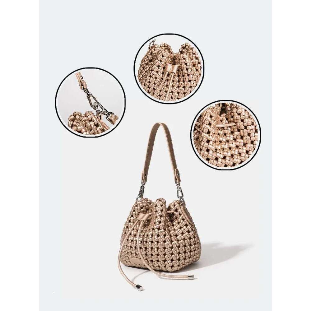 Bucket Bags With Leather Handles Large Cross PU Woven Tote Bag Branded Aesthetic Sier Women's Bags