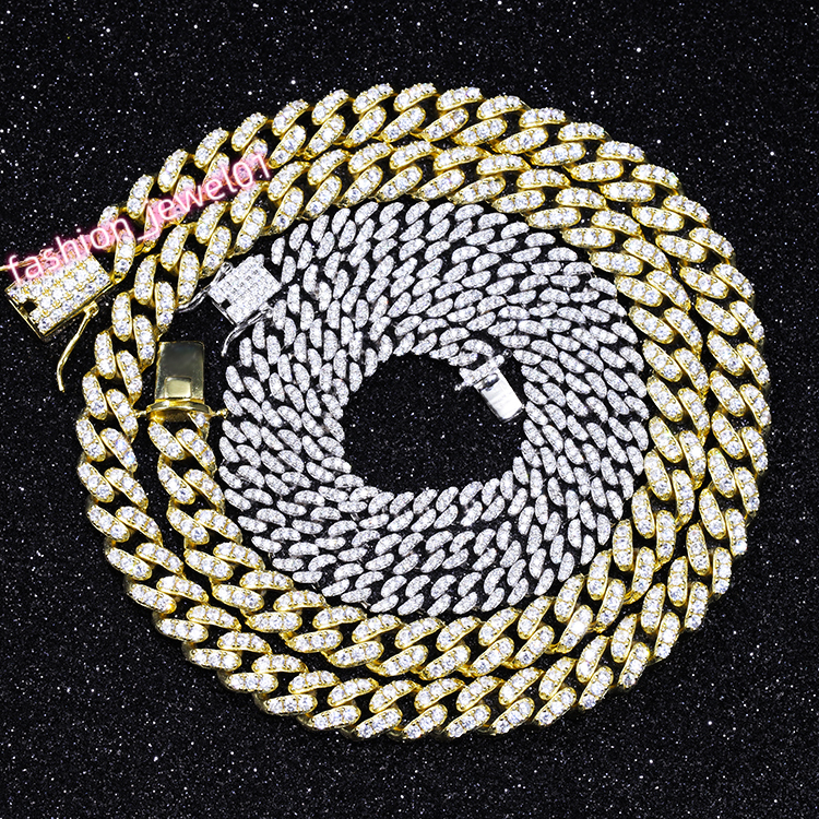Rts 925 Silver Gold Plated 6 mm 10 mm Wide Single Rows Cuban Link Chain with GRA Vvs Diamond Moissanite Rapper Hiphop Jewelry