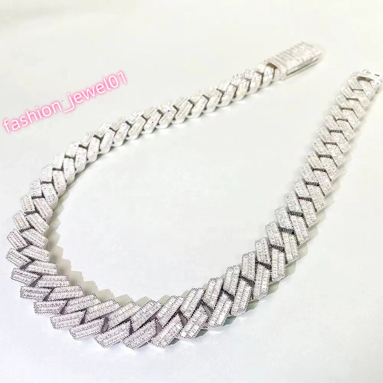Customized Top Quality Solid Sterling Silver VVS D Color baguette Moissanite Diamond with GRA Cuban Chain Link for Hiphop Life