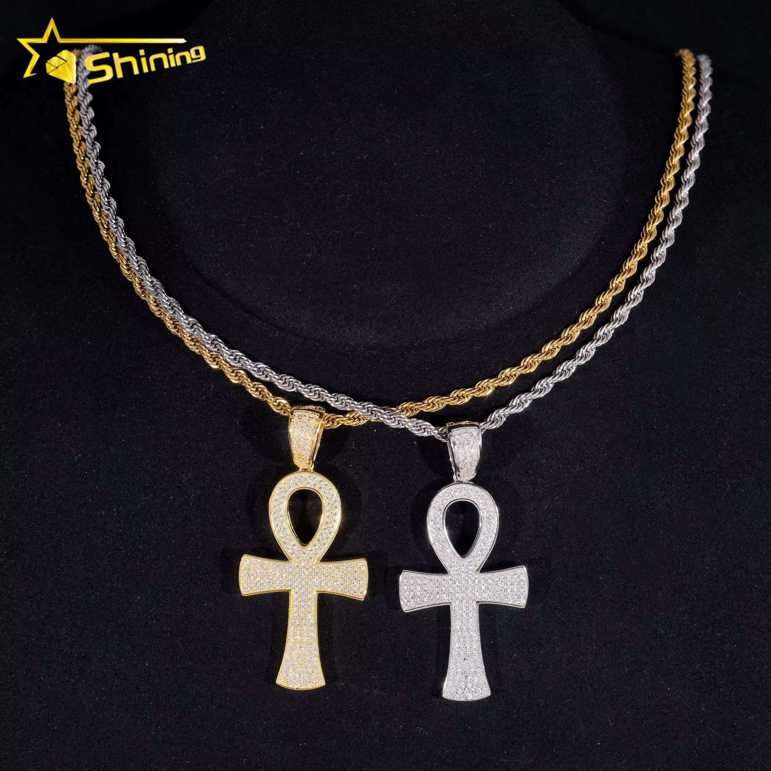 GRA Certificate 925 Sterling Silver Hip Hop Mens Iced Out Diamond Moissanite Cross Pendant