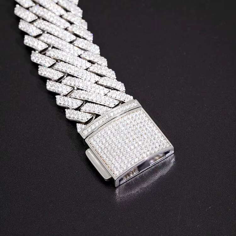 RTS Fashion Jewelry Cuban Bracelet Wide 26mm Sterling Silver 925 with Vvvs d Color Moissanite Cuban Chain Bracelet for Men
