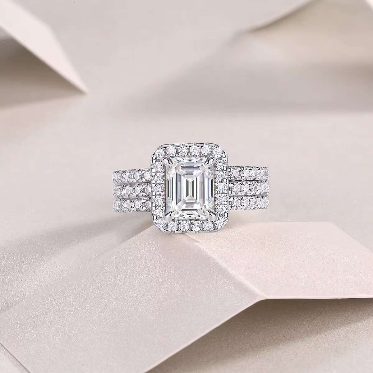 Zanlong Emerald Cut Moissanite Ring Set GRA Certified Moissanite S925 Sterling Silver Luxury Wedding Jewelry for Women