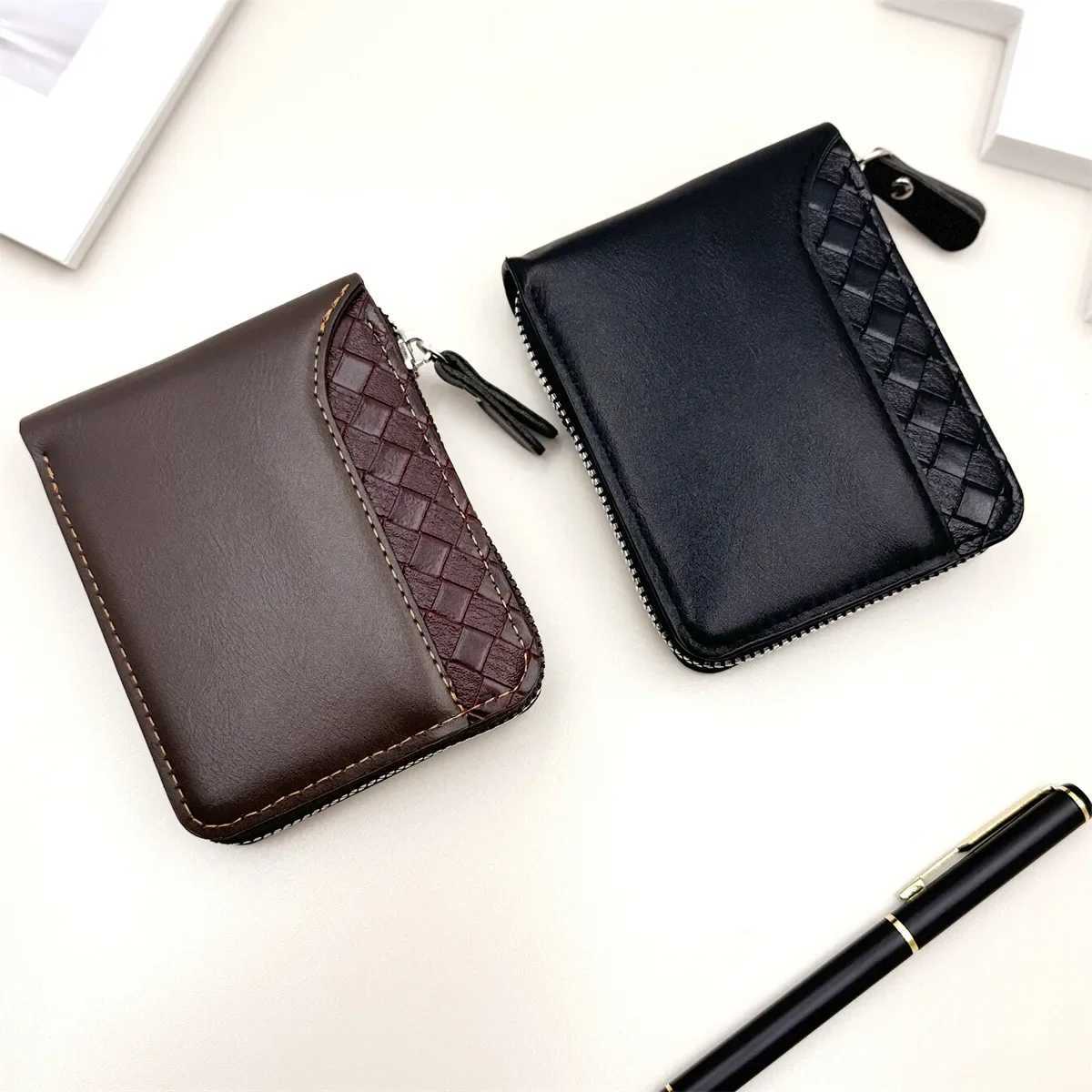 1 piece of leather mens wallet mens wallet mens zipper card holder with coin pocket Rfid wallet mens money bag gift Z250411