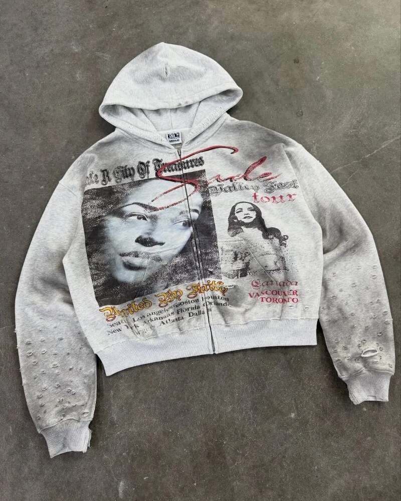 2025 Y2k American Haruku Retro Cartoon Printed Sweatshirt Men Casual Loose Hip Hop Oversized Zipper Hoodie Women