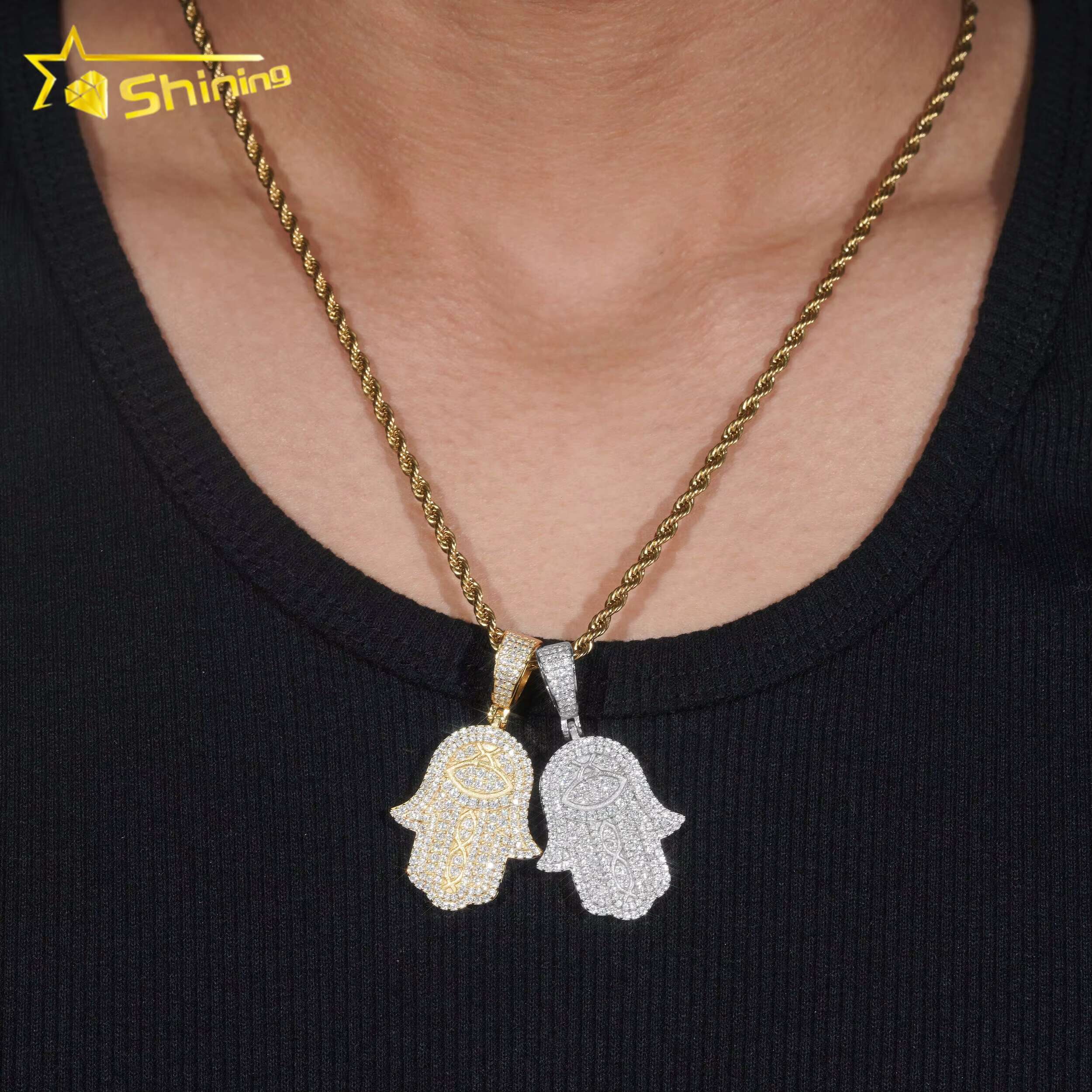 Promotion Price Pass Tester 925 Sterling Silver Gold Plated Fully Iced Custom Fine Jewelry Pendants Charms Hamsa Pendant