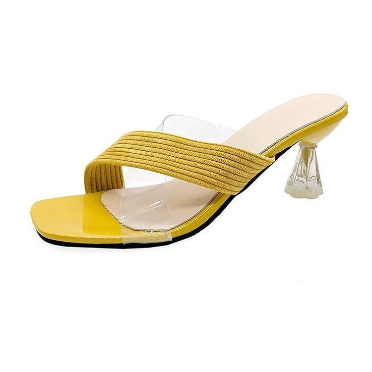 Women's 2025 Summer PVC Transparent One line Drag Cone High Heel Ladies Slippers