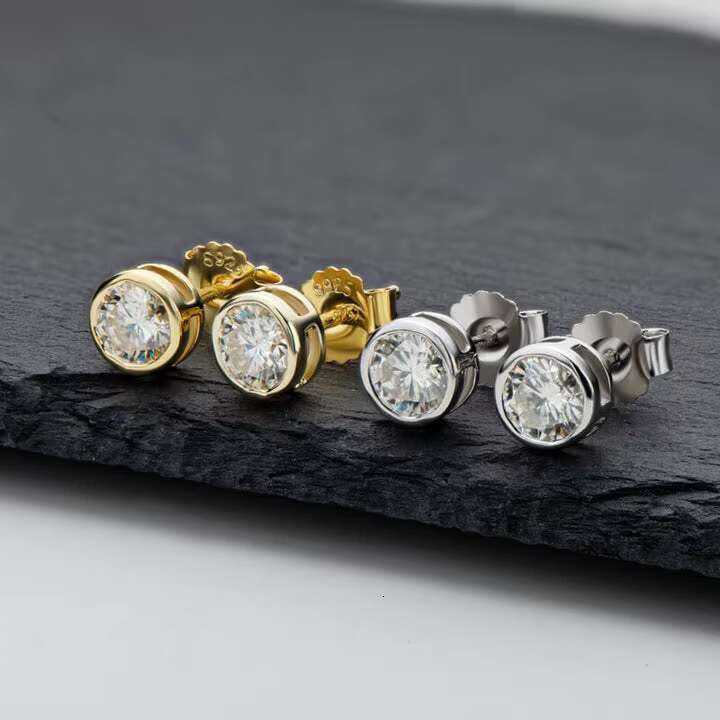925 Sterling Silver Gold Plated 1ct Round Moissanite Earrings Men Earrings Set Wholesale Moissanite Jewelry