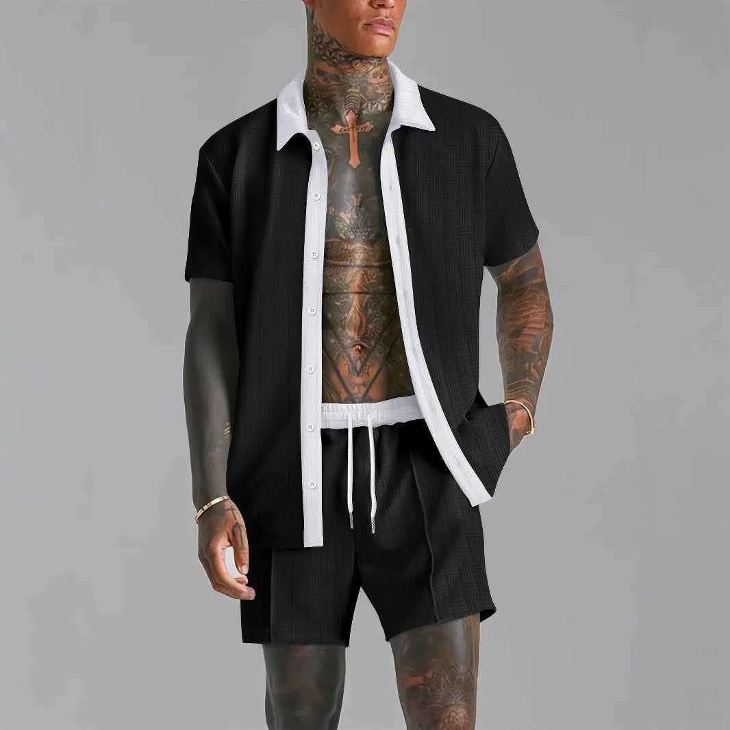 Handsome mens clothing 2025 new summer short sleeved shorts comfortable cardigan wool sweater two-piece casual outdoor mens clothingXJ250412