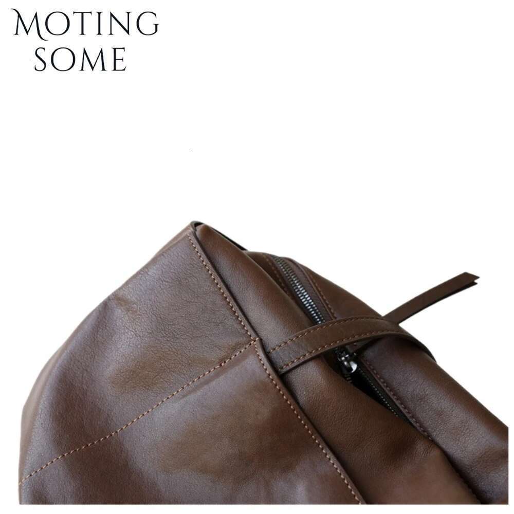 Motingsome Retro Cowhide Shoulder Bag Woman Large Capacity Daily Bags Vegetable Tanned Leather Satchel Boston Purses 2025