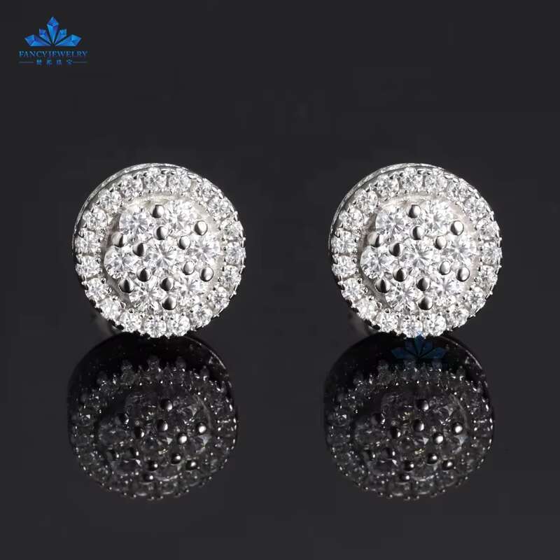 Wholesale Stock Jewelry Round Shape Moissanite halo Earrings D VVS Small Diamond 925 Sterling Silver Flower Earrings for Women