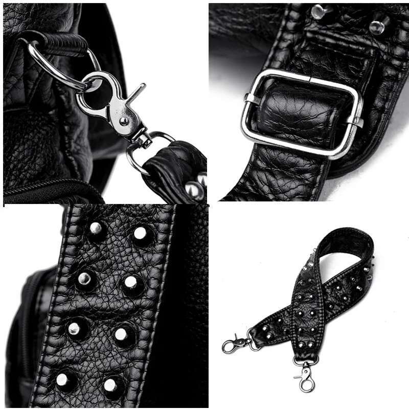 New Brand Woman Backpack High Quality Leather School Bags Rivet Moto Style Women Backpacks Vintage Soft Lady Shoulder Bag