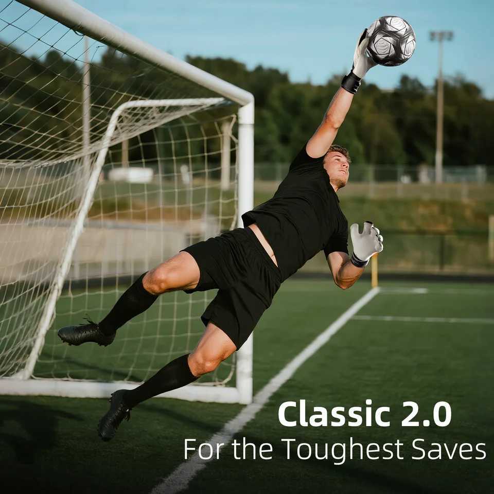 Upgrade professional football goalkeeper gloves with full latex on both palms and backs breathable and snug designW251112