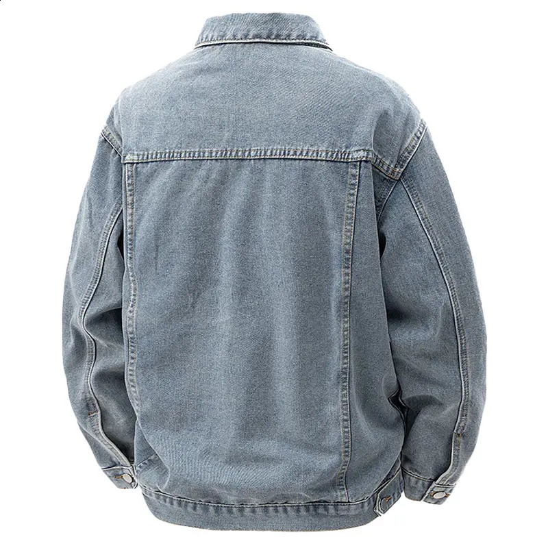 Mens retro Korean street clothing denim jacket 80% pure cotton oversized Distressed Coat with Chest Pocket Urban casual fashion 250411
