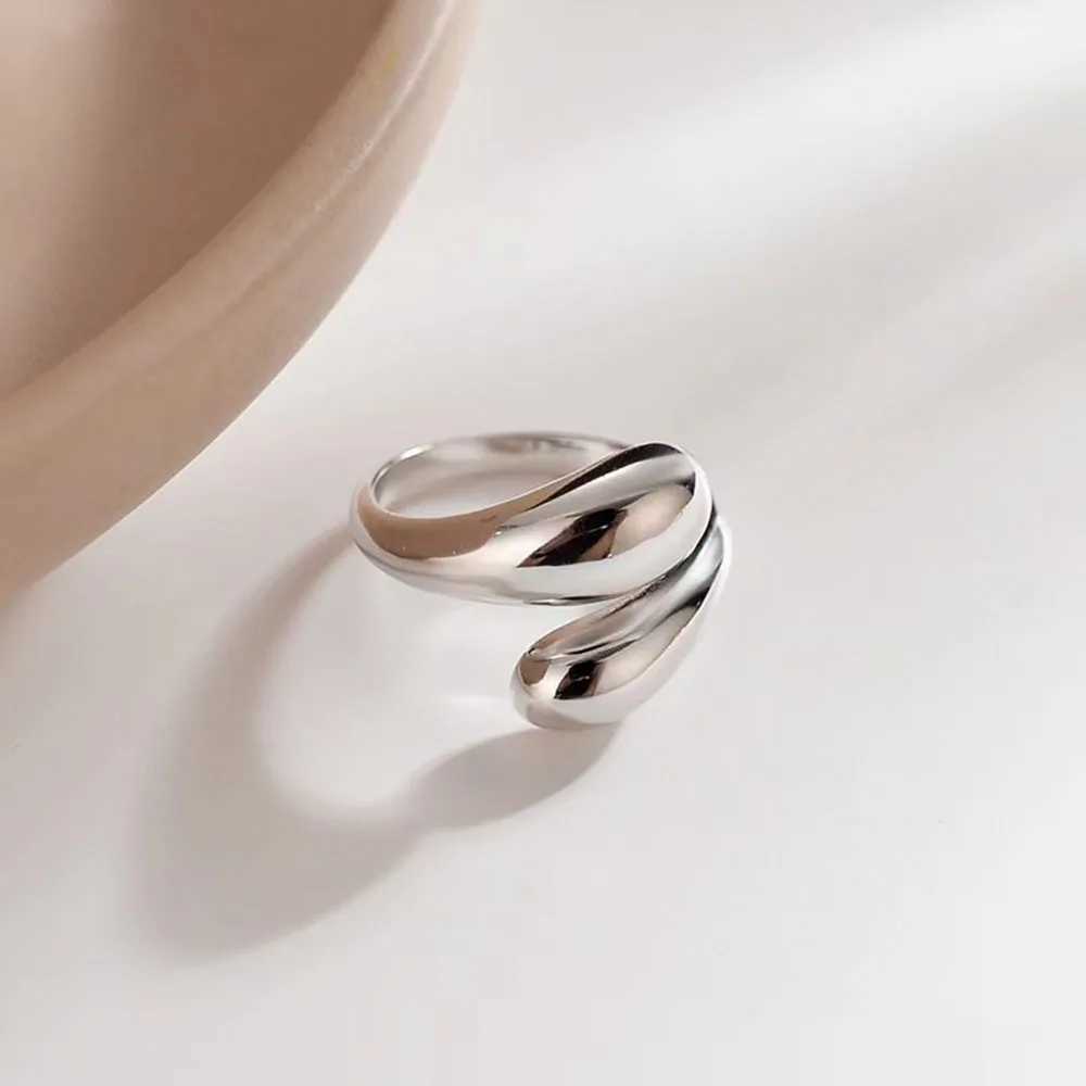 Stainless steel smooth double bead ring womens open gold geometric wedding ring couples ring aesthetic jewelry giftXJ250412