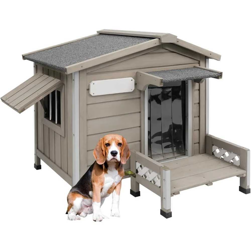 Dog house with chewable iron frame removable flooring entertainment steps and Adj outdoor weatherproof and wooden indoor dog house X250412