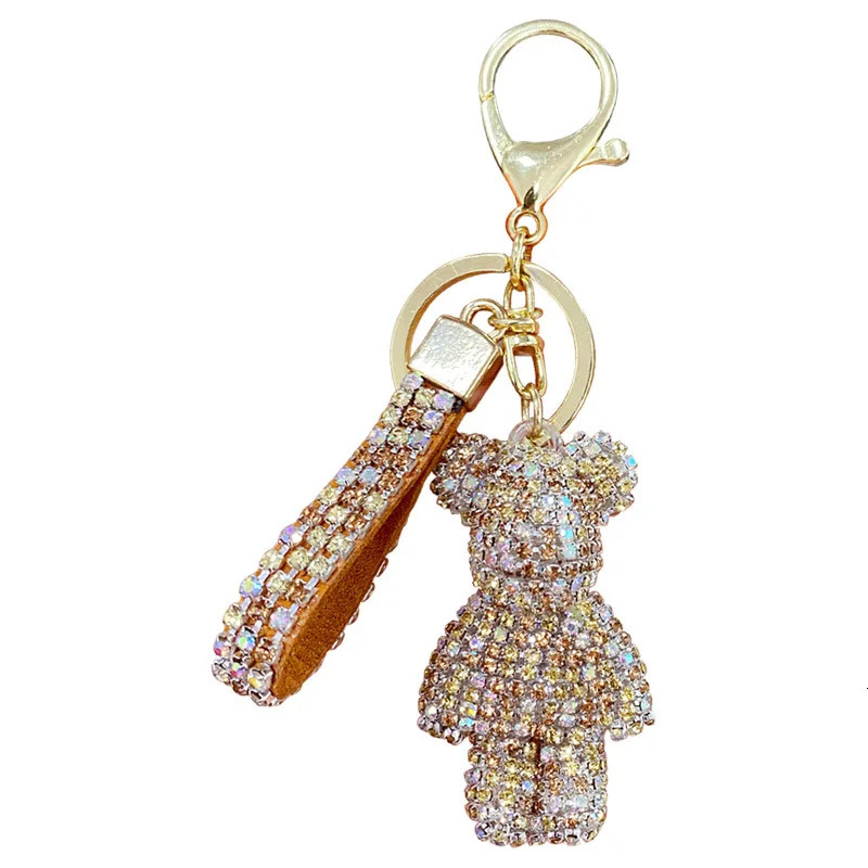 Cute Rhinestones Tassel Bear Keychain Couple Keychain Girl Decoration Small Pendant Car Key Ring Student Bag Pendant 251110
