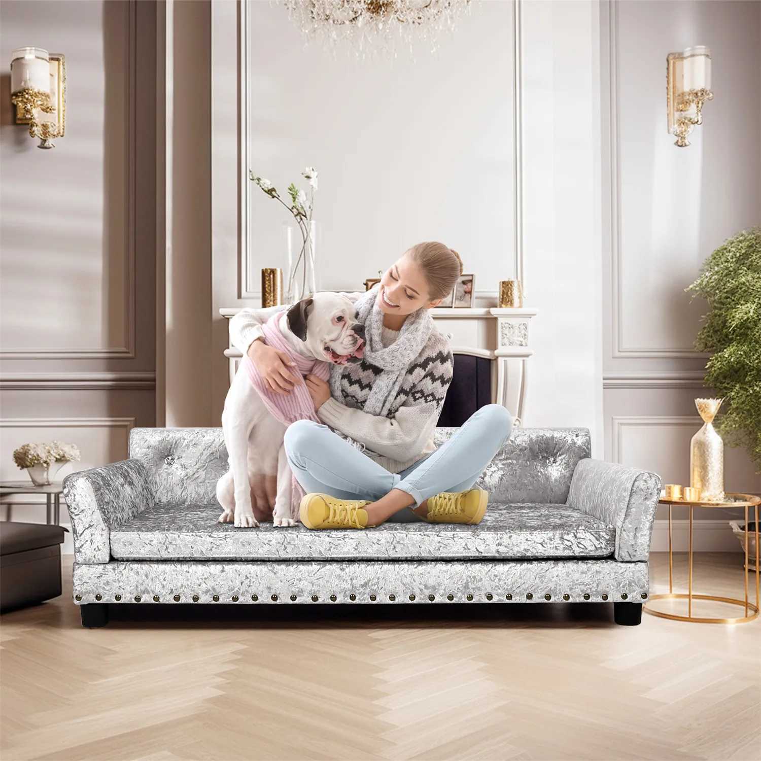 Bingo Paw Large Dog Sofa Bed Luxury Plush Elevator Giant Dog Sofa Bed Made of Velvet X250412