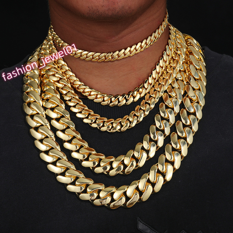 Cuban Chain Bracelet Necklaces Brass 14K 18K Gold Plated 10mm-25mm Heavy Solid Miami Cuban Link Chain Hip Hop Necklace for Men