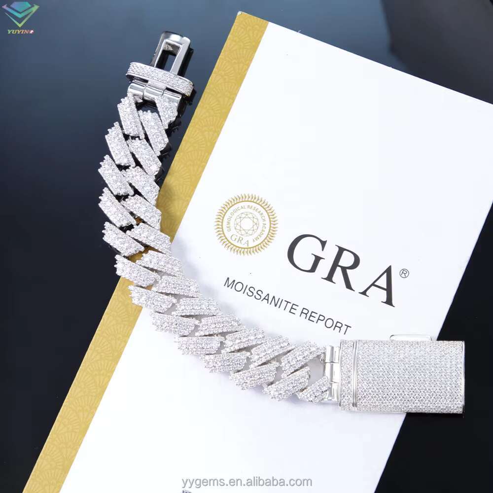 Hip Hop Chain Pass the Diamond Tester VVS Moissanite Diamond S925 Solid Silver Cuban Link Chain for Mens Jewelry