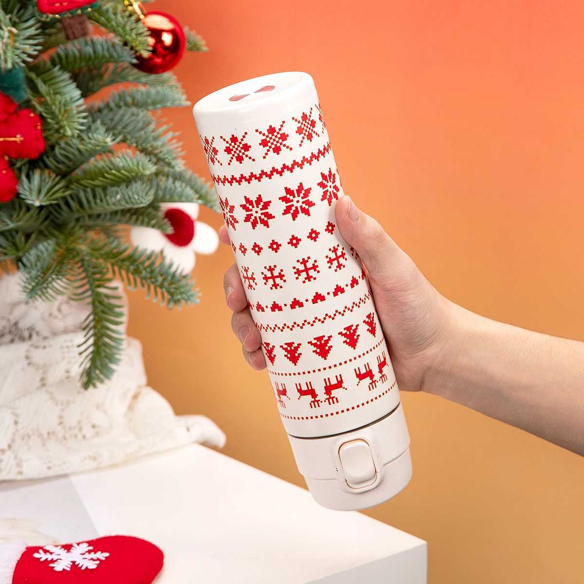 Christmas 450ml Stainless Steel Thermos Cup Household Bouncing Cover Vacuum Christmas Water Bottle Minimalist Men And Women Portable Cups Y251112
