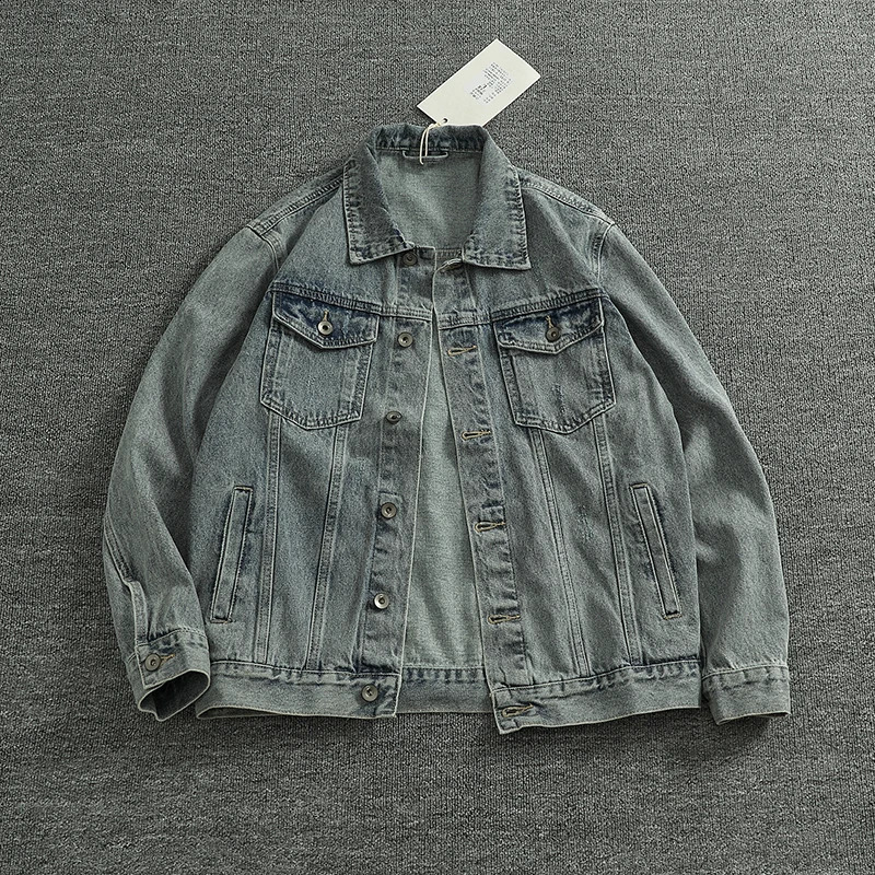 Autumn and winter cargo jacket mens casual European and American khaki retro denim shirt 250411