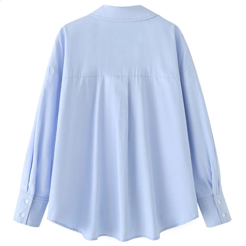 TRAF Womens Blue Shirt Plus Size Long Sleeve Blouse Woman 2025 Shirts Blouses Button Up Oversized Shirt Korean Style Shirts 250411