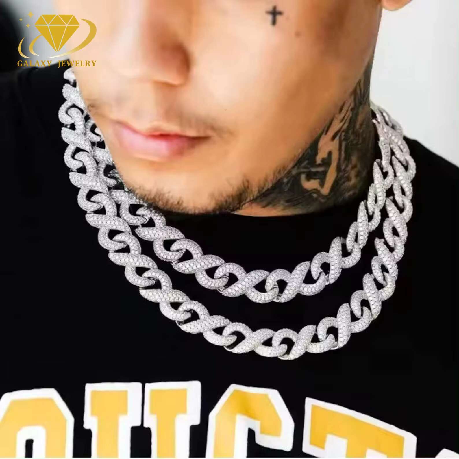 Hot Sale Fashion 13mm Moissanite Diamond Necklace Solid 925 Silver Infinity Iced Out Cuban Link Chain Necklace for Men