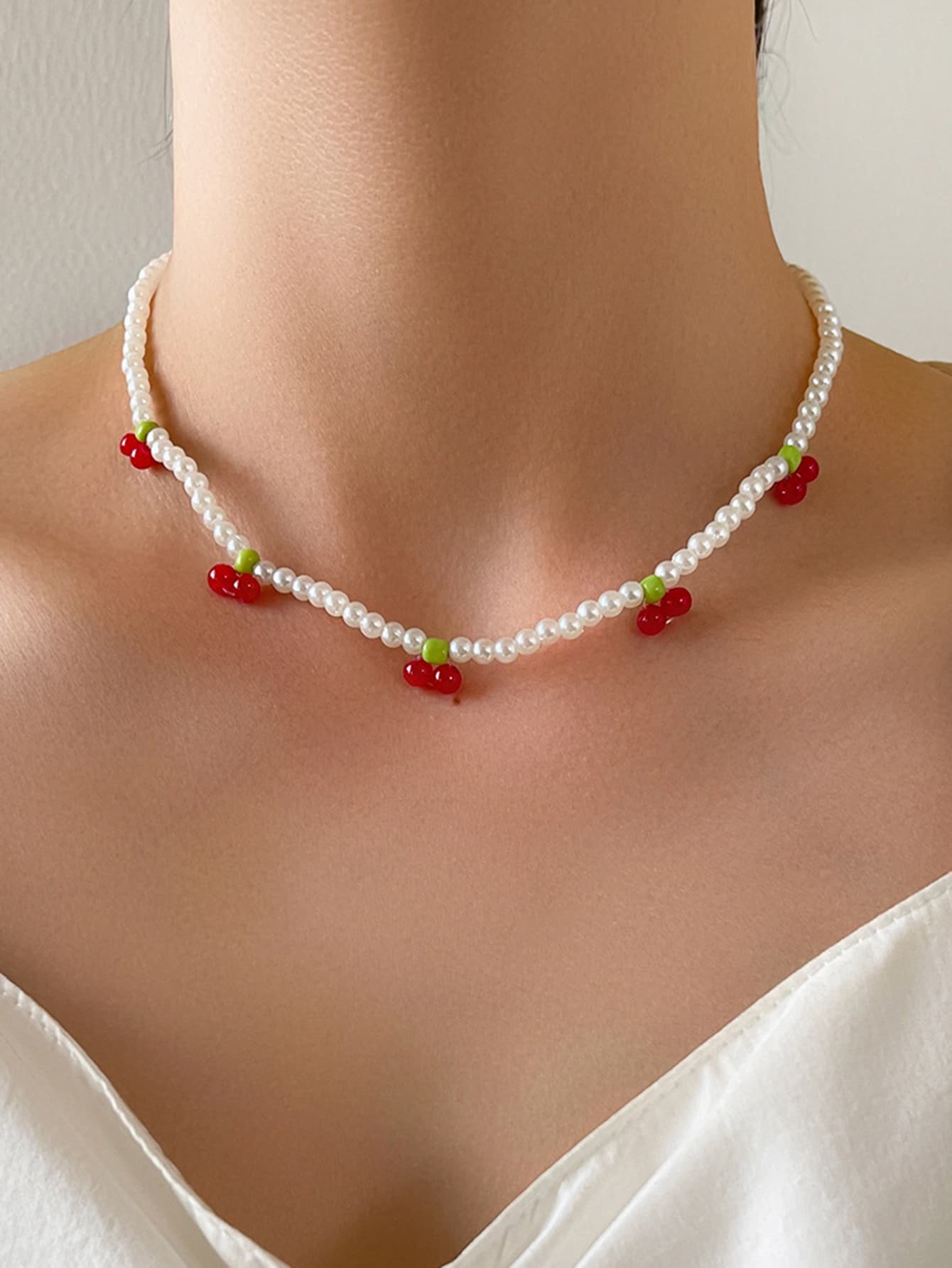 Pearl cherry necklace simple and fashionable women's necklace