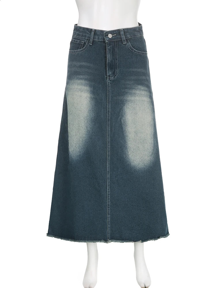 Rockmore Vintage Jean Skirt Fashion WomenS Denim Long Skirts Women Y2K Aesthetic Fairycore Midi Skirt Harajuku Casual Korean 250407
