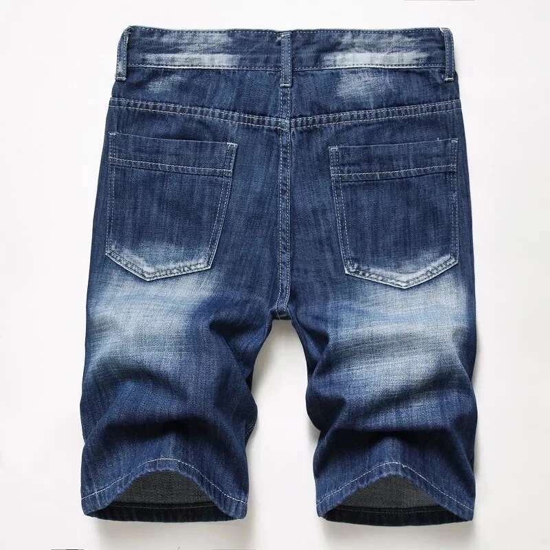 Ripped Knee Length Men's Straight Shorts Mens Fashion Summer Denim Short Pants Bermuda Cotton Casual Jeans Plus Size