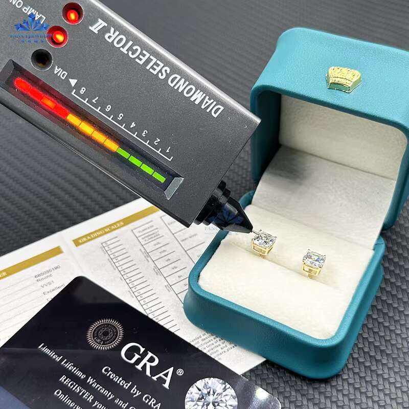 GRA Certified Moissanite Diamond Asscher Cut Stud Earring for Women 925 Sterling Silver 18K Gold Trendy Hip Hop Jewelry