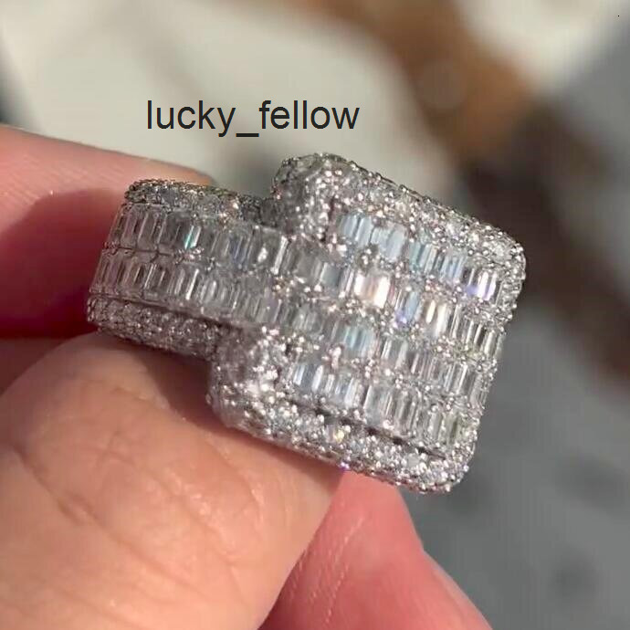 High End Moissanite Diamond Ring Hip Hop Style Fully Iced Out 925 Sterling Silver Moissanite Men Diamond Ring