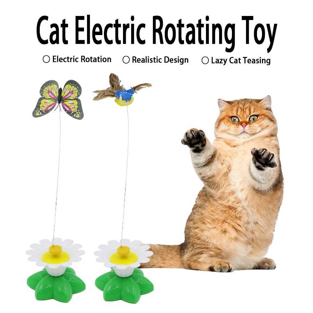 Interactive cat toy with USB charging spinning butterfly noise ball and bouncing fish Y250412