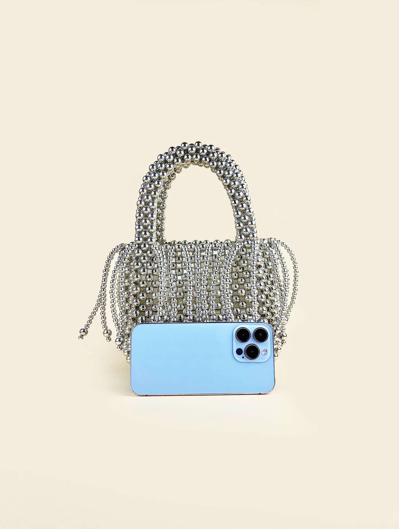 Small Fashion Woven Beaded Sparkg Sier Versatile Vegetable Basket Handbag Banquet Women's Bag