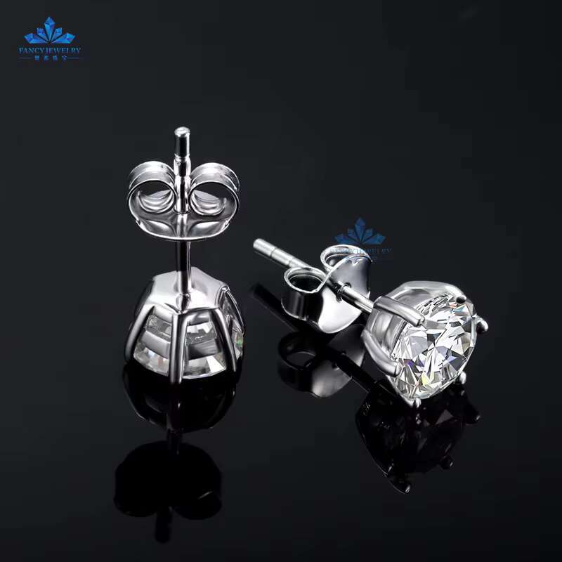 High Quality Custom 10K14K Solid Gold 1CT 2CT VVS Moissanite Stud Earrings Single Stone Women Earrings With Gra Certificate