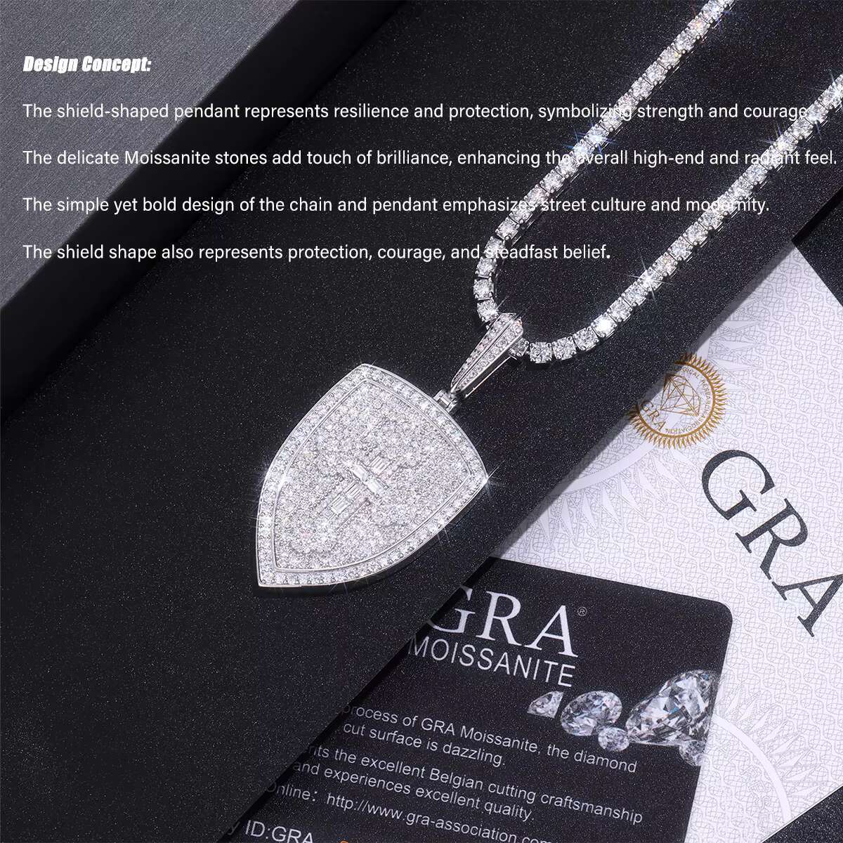 Cross Shield Moissanite Pendant Necklace Full Moissanite Pave 925 Sterling Silver 18K Gold Plated Modern Hip Hop Style