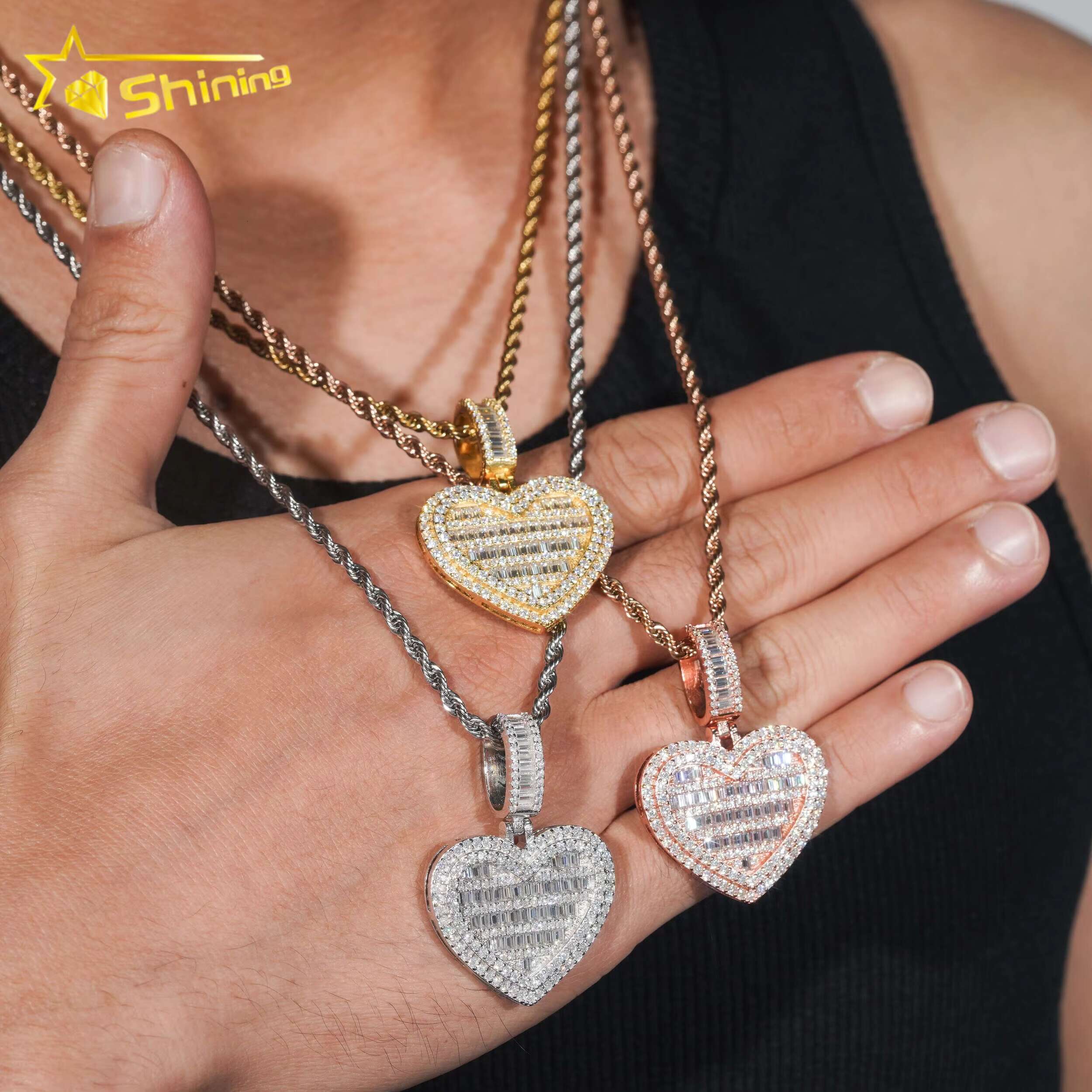 Promotion Pass Diamond Tester 925 Sterling Silver Gold Plated Custom Made Iced Out Hip Hop Heart Baguette Moissanite Pendant
