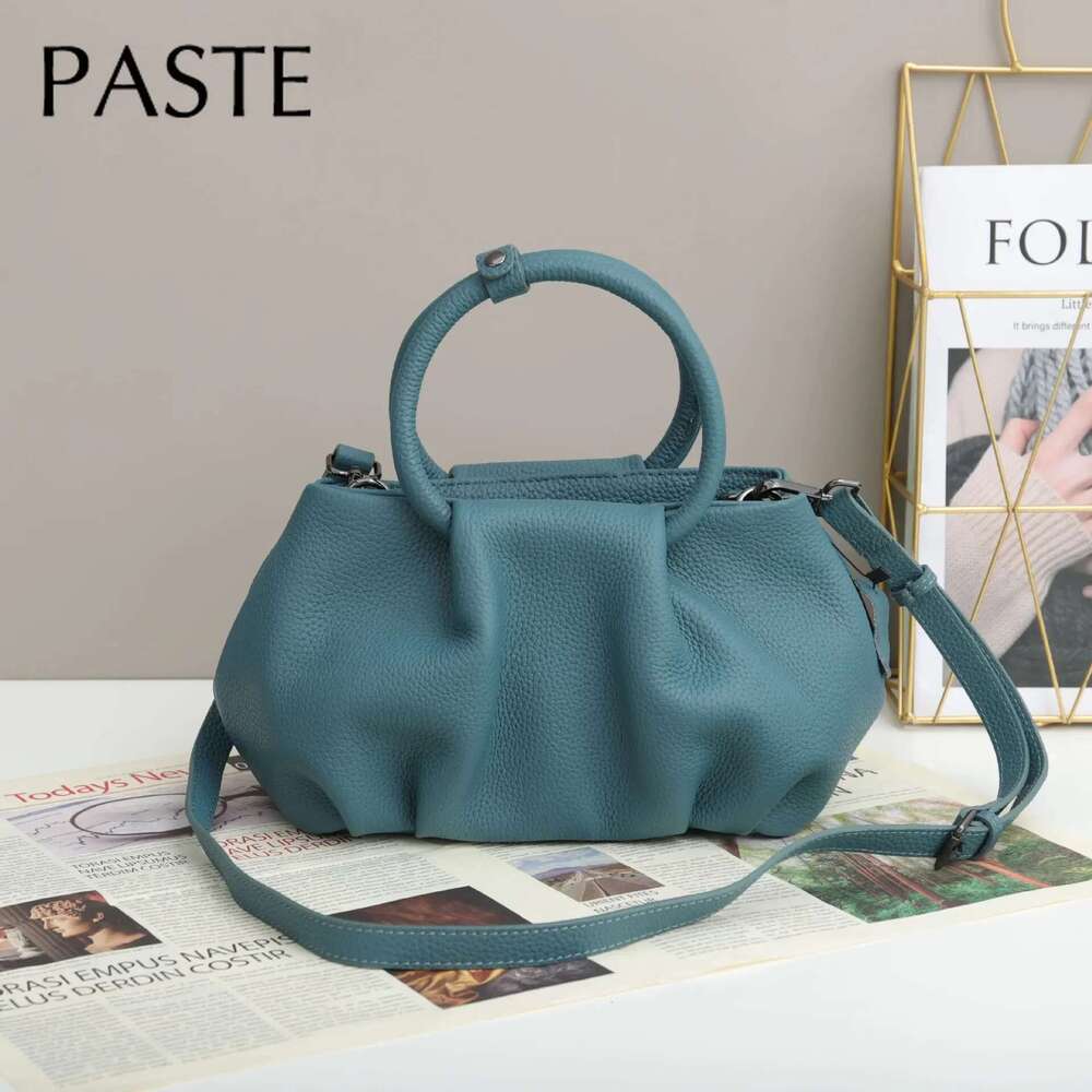 2024 New Design Blue Circle Top-Handle Handbag 100% Genuine Leather Women Shoulder Bag 29Cm High Quality Classic Tote Pink #6699