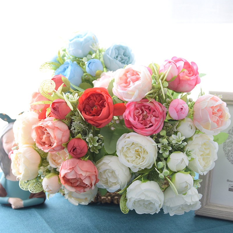 Artificial Silk Peony Bouquet Simulation Faux Flowers Wholesale for Table Centerpieces Home Wedding Party Table Vase Indoor Office Decor DIY Floral Arrangements