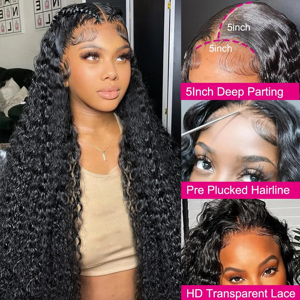 Glueless Wig Deep Wave Human Hair Wigs Ready To Wear Pre-Cut Lace Wear And Go Glueless Wigs Lace Front Human Hair Wig For Women 250409
