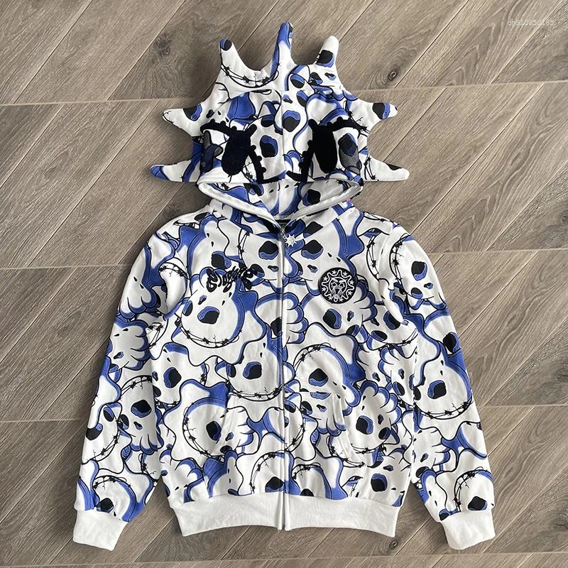 Men's Hoodies Glo Gang The Glory Hoodie Blue Cartoon Drink Print Full Zip Pullover Sweatshirt Y2k And Hip-hop Rock Youth Oversize Hooded For Men 
