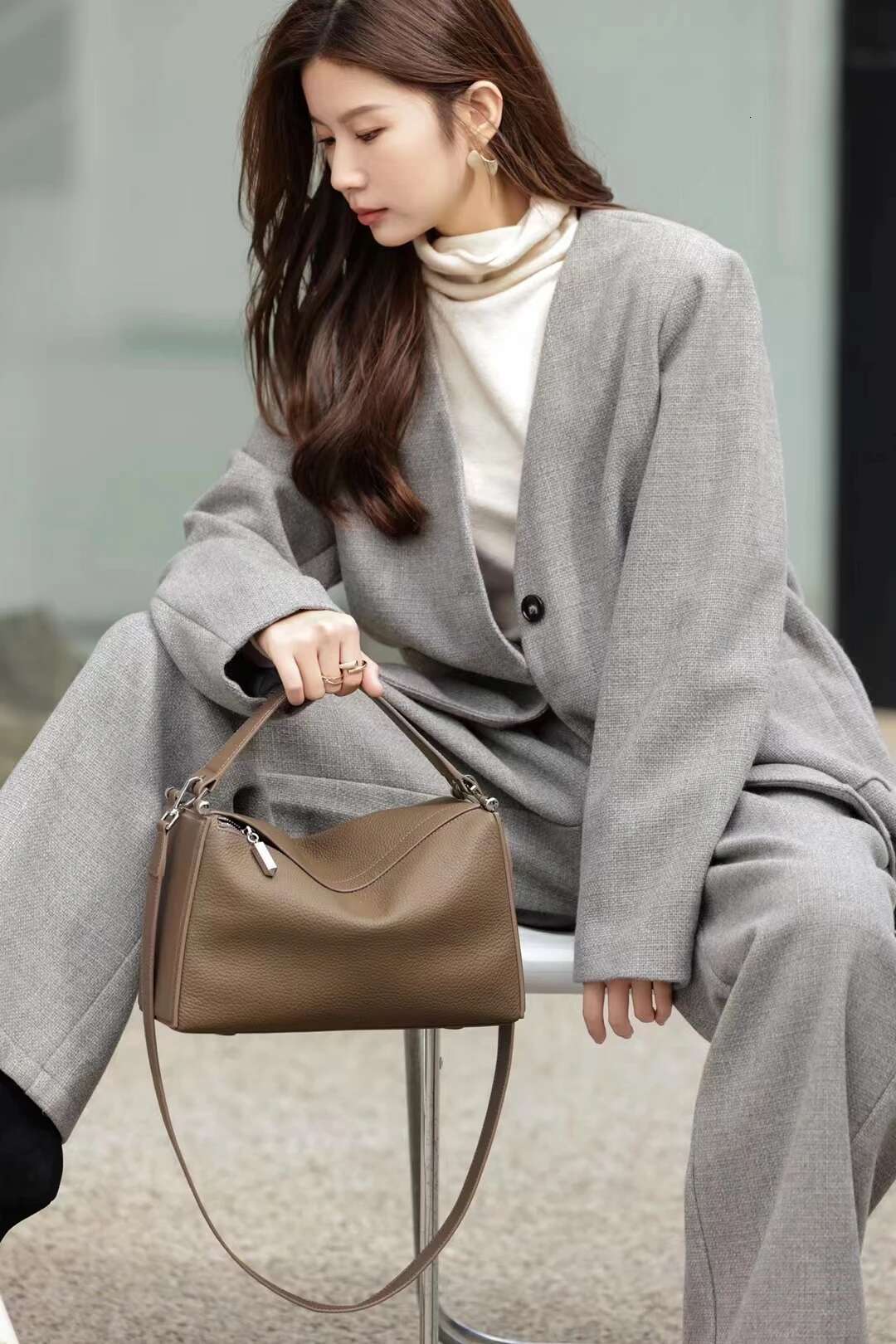 Fashion Large Capacity Lychee Genuine Leather Handbags For Women High Quality Cowhide Jade Pillow High-End Dinner Bag