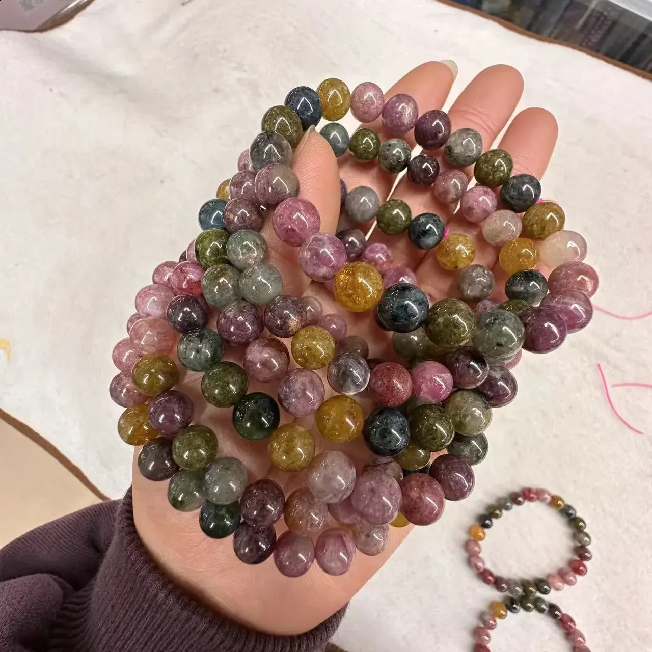 Natural colored tourmaline bracelet simple energy elastic bracelet academic magnetic on-site jewelry party gift wholesale 250409