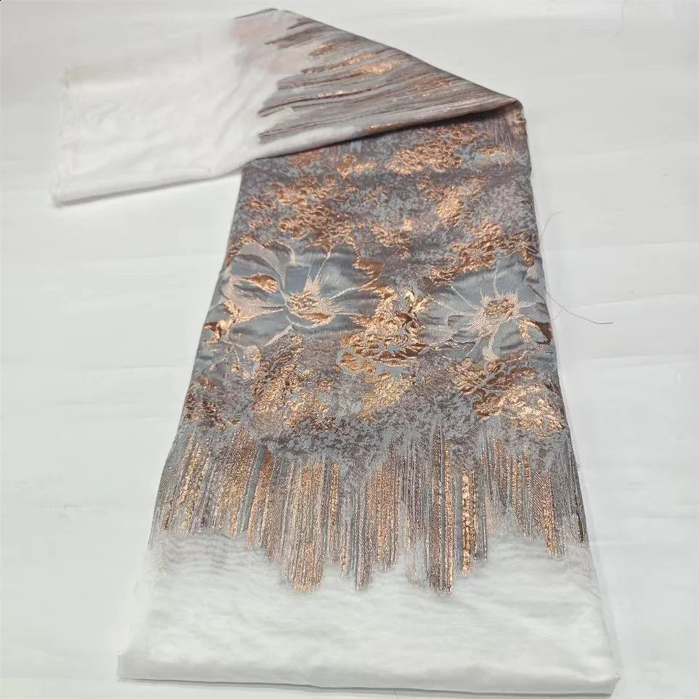 High Quality African Brocade Jacquard Fabric Damask French Net Tulle Mesh Gilding Lace Dress Material Brocard Tissu 5 Yard DJO49 250407