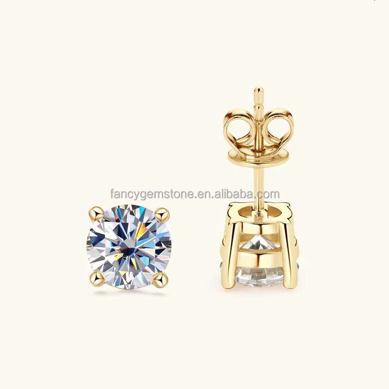 Wholesale Real Diamond Earring Factory Price 10K 14K 18K Solid Gold Round Cut Moissanite Stud Earrings for Men Women