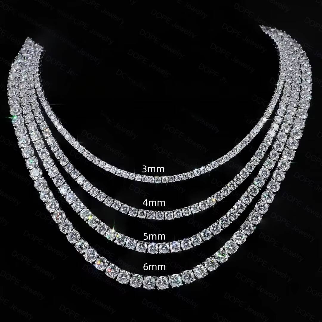 Hot Selling 3mm 4mm 5mm 6mm Tennis Necklace VVS Diamond Iced Out Hip Hop 925 Silver Moissanite Tennis Chain