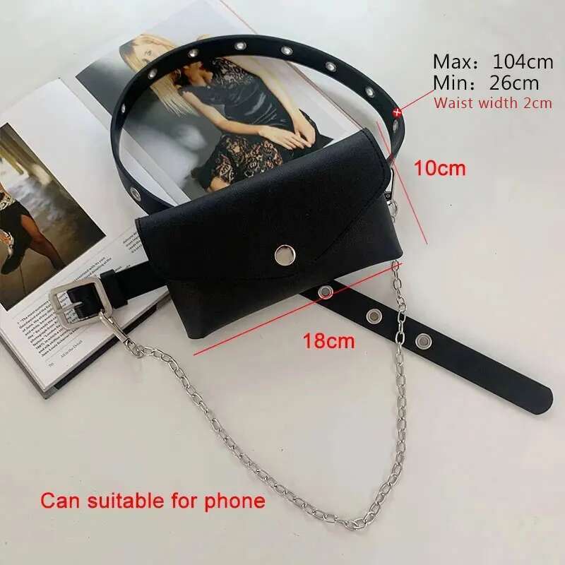 Women Fashion Waist PU Fanny Simple Women's Gift Belt Bag Phone Chain Bags For Lady Casual Pack Female Purse Black