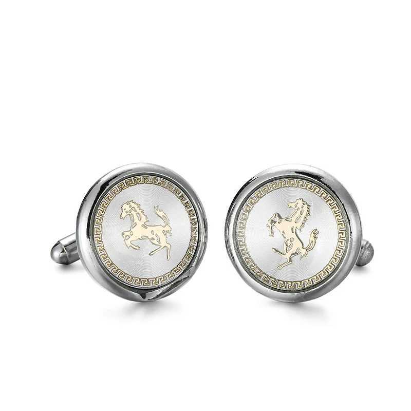 Classic mens French shirt cufflinks metal animal round horse cufflinks buttons wedding accessories jewelry giftsT250412
